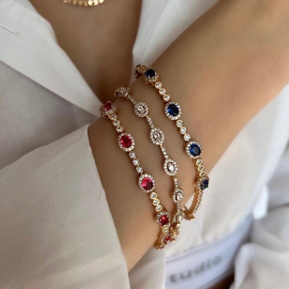 Bracelet Real Zirconia Soft Color 18k Gold Plated Luxury Jewelry - Picture 7 of 11